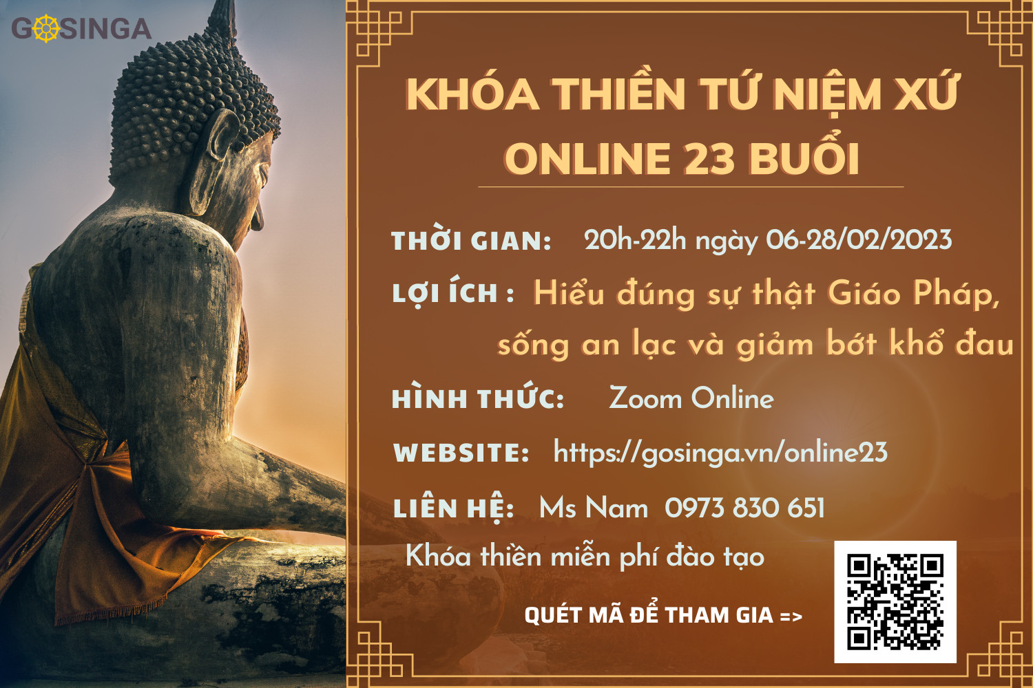 Khóa Thiền Tứ Niệm Xứ 23 buổi                      